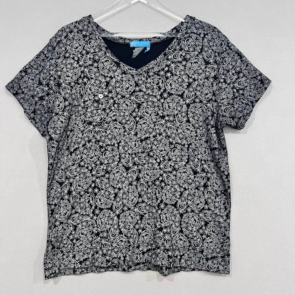 Fresh Produce Shirt Size 1X Navy Blue Paisley Print Art to Wear Cotton Tee